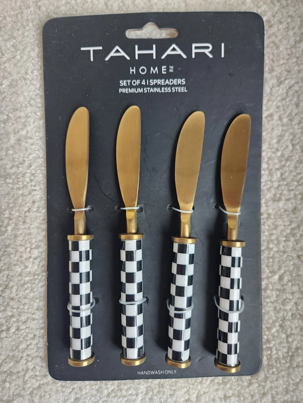 TAHARI Home Gold & Black Checker Spreaders - Set of 4